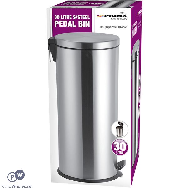 Prima 30l Stainless Steel Pedal Bins 29.2cm X 64.5cm