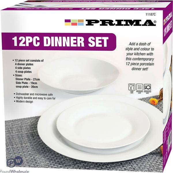 Prima White Porcelain Dinner Set 12pc