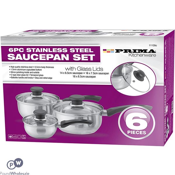 PRIMA STAINLESS STEEL SAUCEPAN SET 6PC