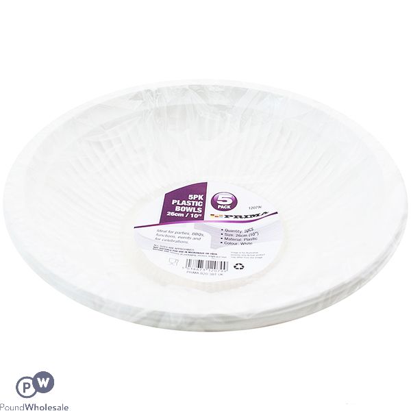 Prima White Disposable Plastic Bowls 26cm 5 Pack