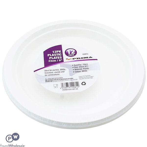 Prima White Disposable Plastic Plates 23cm 10 Pack