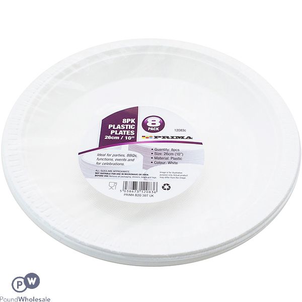 Prima White Disposable Plastic Plates 26cm 8 Pack