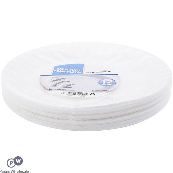 Prima Foam White Disposable Plates 25cm 12 Pack