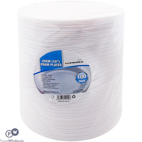 Prima Disposable White Foam Plate 25cm 100 Pack