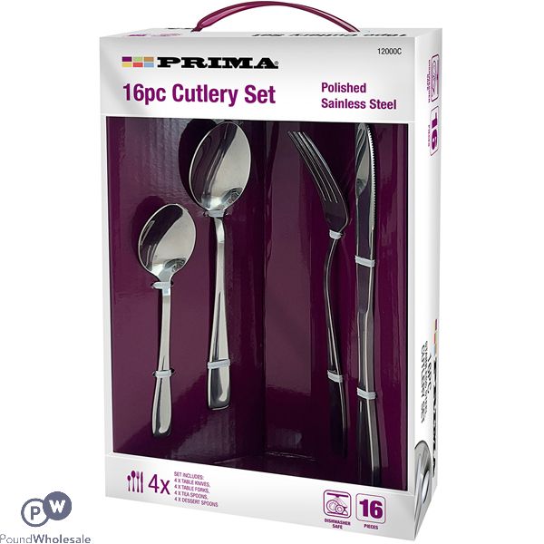 Prima Polished Stainless Steel Dining Cutlery Set 16 Pack