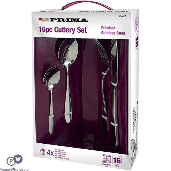 Prima Polished Stainless Steel Cutlery Set 16 Pack