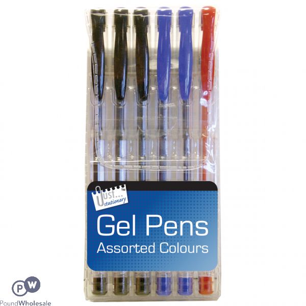 JUST STATIONERY GEL PENS ASSORTED COLOURS 6 PACK
