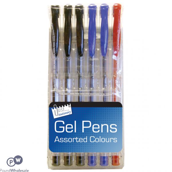 Just Stationery Gel Pens Assorted Colours 6 Pack