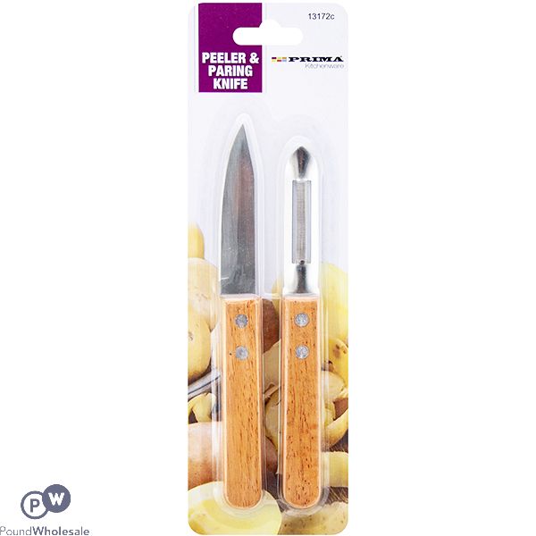 Prima Stainless Steel Wood Handle Peeler & Paring Knife Set 2pc