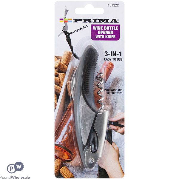 Prima 3-In-1 Wine Bottle Opener & Knife Corkscrew