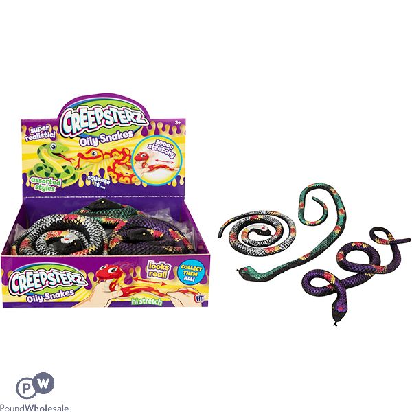 CREEPSTERZ OILY SNAKES SQUISH TOYS CDU ASSORTED