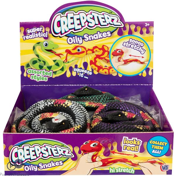 CREEPSTERZ OILY SNAKES SQUISH TOYS CDU ASSORTED