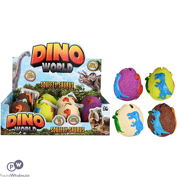 Dino World Squeezy-Saurus Dinosaur Egg CDU Assorted Colours