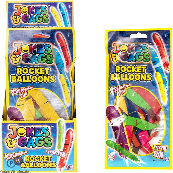 Jokes & Gags Assorted Colours Rocket Balloons 12 Pack CDU