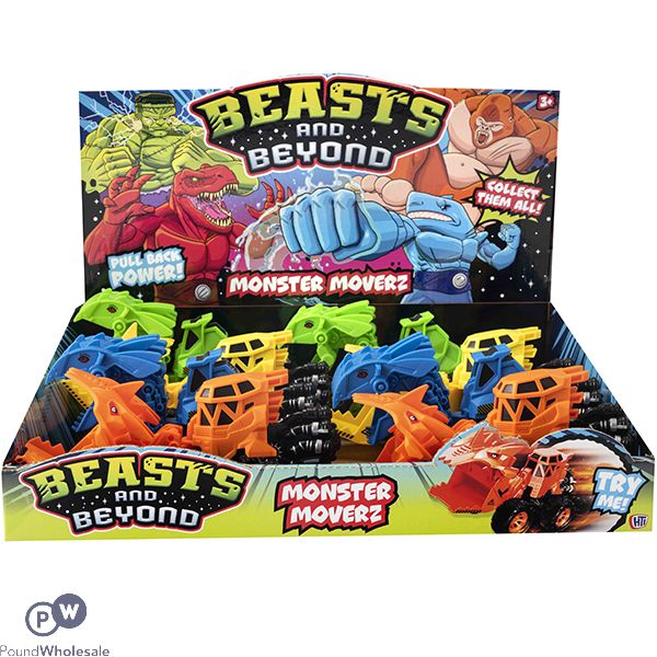 Beasts & Beyond Monster Moverz Pull Back Vehicles Toys CDU Assorted