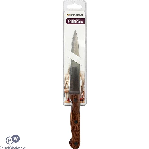 Prima Stainless Steel Wood Handle Utility Knife 5"