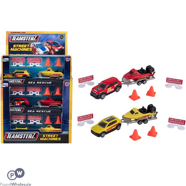 Teamsterz Street Machines Die-cast Car & Boat Sea Rescue Set Cdu Assorted