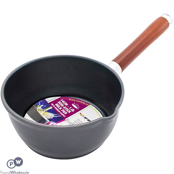 PRIMA NON-STICK WOODEN HANDLE MILK PAN 14CM 1L