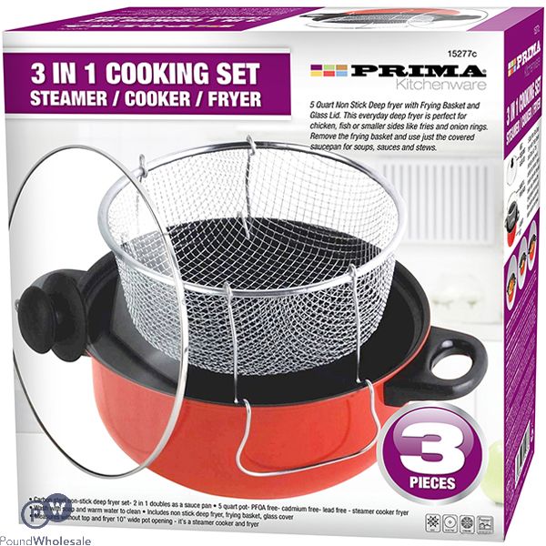 PRIMA 3-IN-1 STEAMER/COOKER/FRYER COOKING SET 3PC