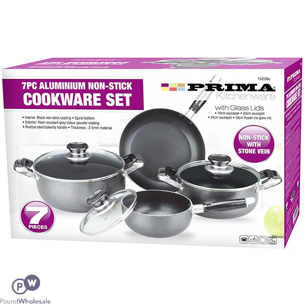 PRIMA STONE VEIN ALUMINIUM NON-STICK COOKWARE SET 7PC