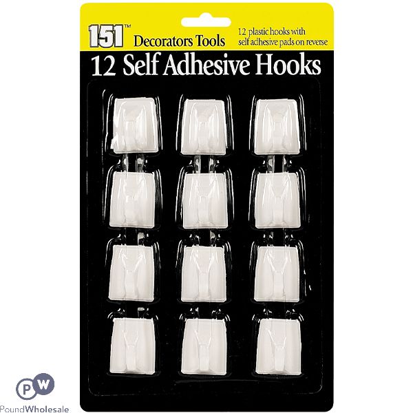 151 Self-adhesive White Plastic Hooks 12 Pack