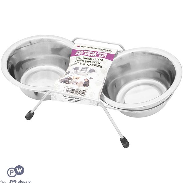 Prima Stainless Steel Double Diner 500ml Pet Bowl Set 3pc