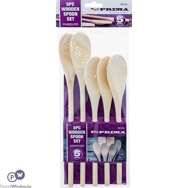 Prima Wooden Spoon Set Assorted Sizes 5pc