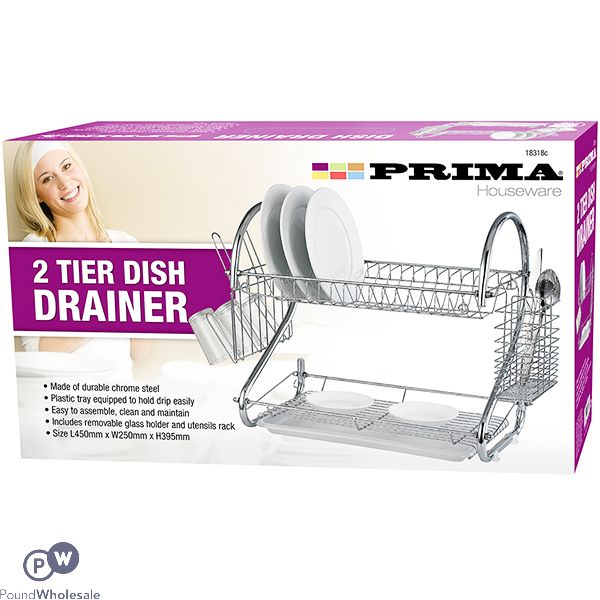 Prima Chrome 2 Tier Dish Drainer 45cm X 25cm X 39.5cm