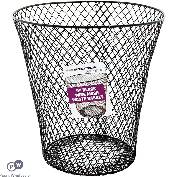 PRIMA BLACK WIRE MESH WASTE BASKET 9"