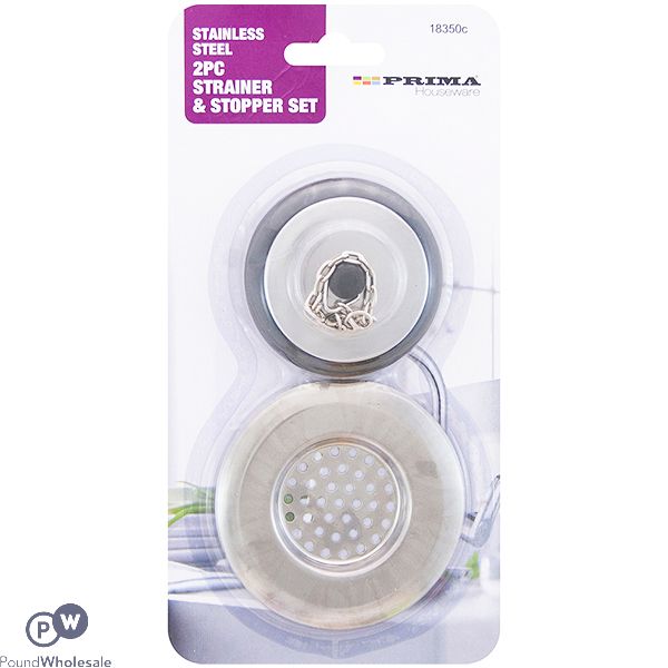 Prima Stainless Steel Sink Strainer & Rubber Stopper Set 2pc