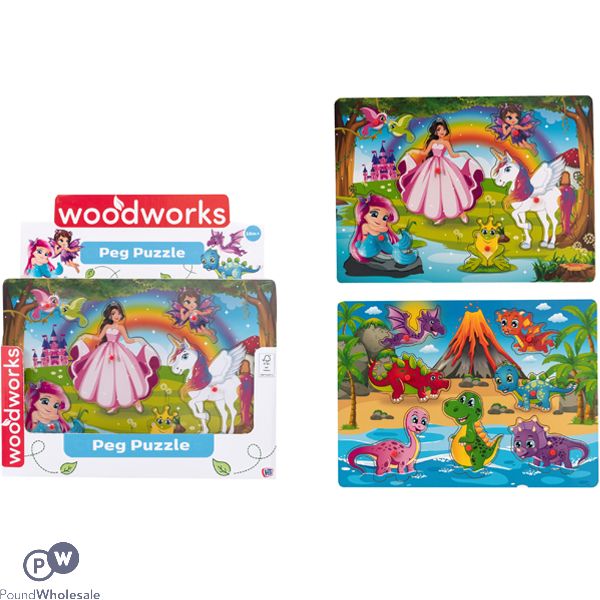 Woodworks Wooden Princess & Dinosaur Peg Puzzles Cdu Assorted