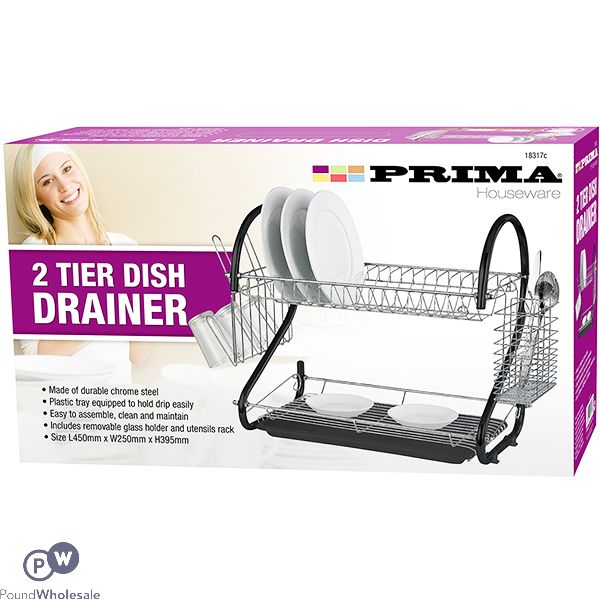 Prima Black 2 Tier Dish Drainer 45cm X 25cm X 39.5cm