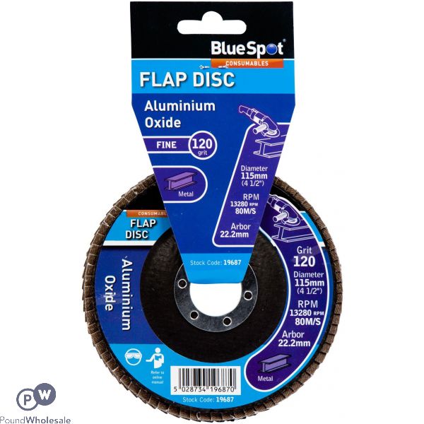 Bluespot 4.5" 120 Grit Aluminium Oxide Flap Disc