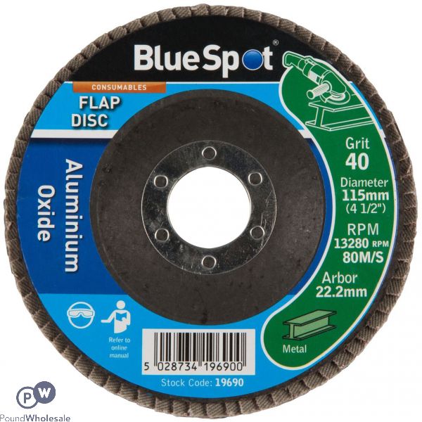 Bluespot 4.5" 40 Grit Aluminium Oxide Flap Disc