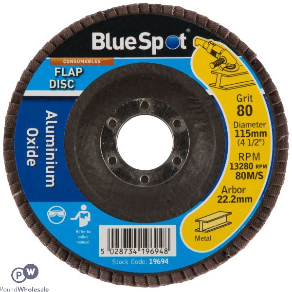 Bluespot 4.5" 80 Grit Aluminium Oxide Flap Disc (no Header Card)