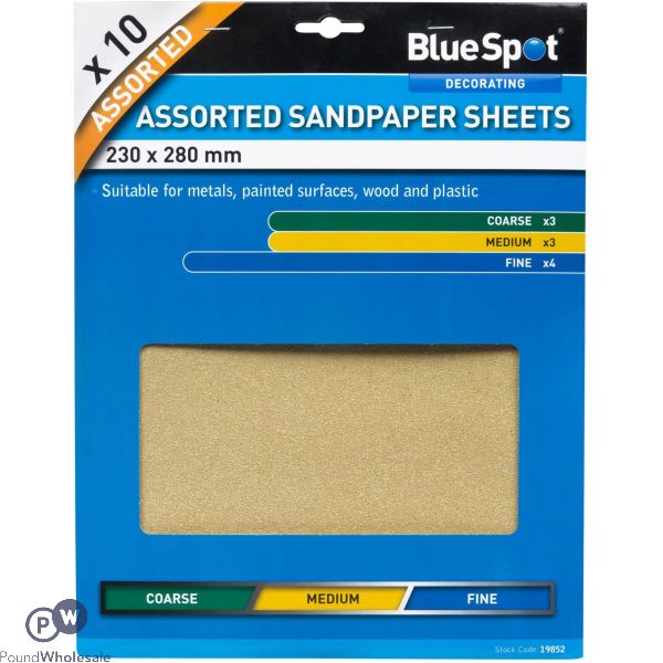 Bluespot 10 Piece Assorted Sandpaper Sheets