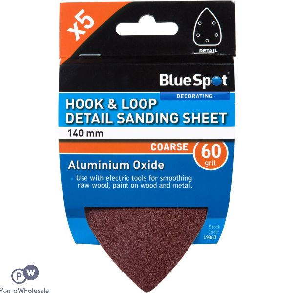 Bluespot 140mm 5 Pack 60 Grit Detail Sanding Sheets