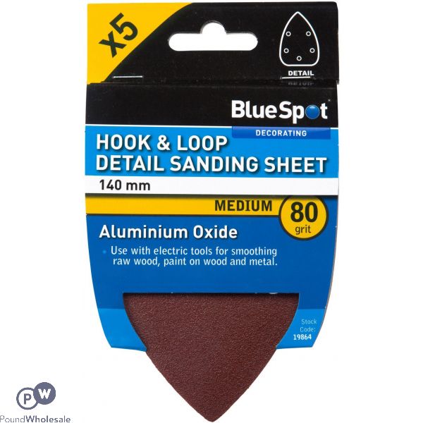 Bluespot 140mm 5 Pack 80 Grit Detail Sanding Sheets