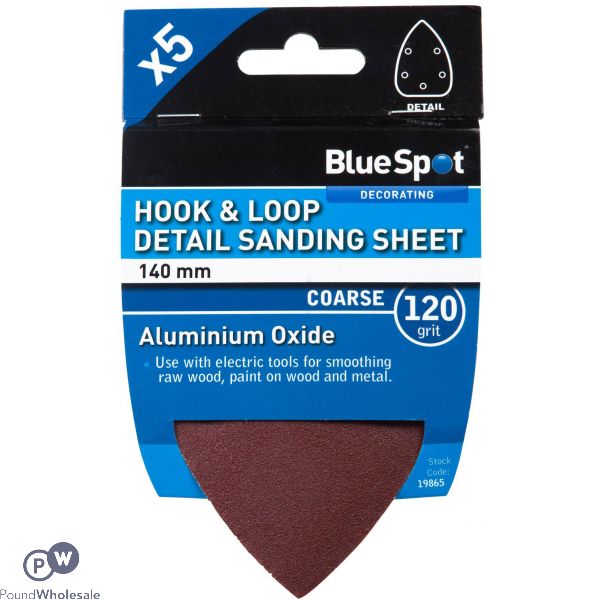 Bluespot 140mm 5 Pack 120 Grit Detail Sanding Sheets