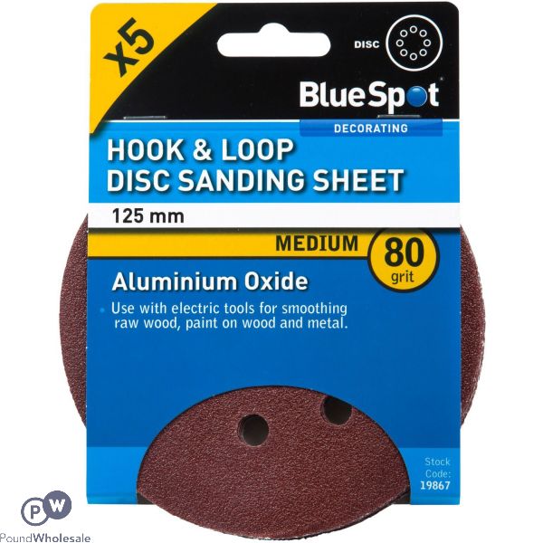 Bluespot 140mm 5 Pack 80 Grit Detail Sanding Disc