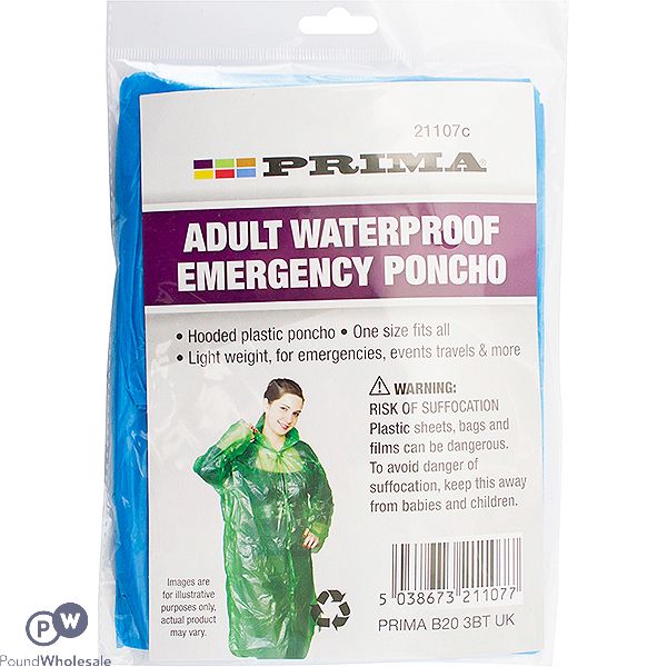 PRIMA ADULT WATERPROOF EMERGENCY PONCHO