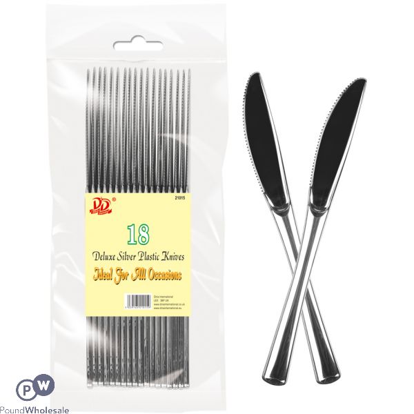 DELUXE SILVER PLASTIC KNIVES 18PC