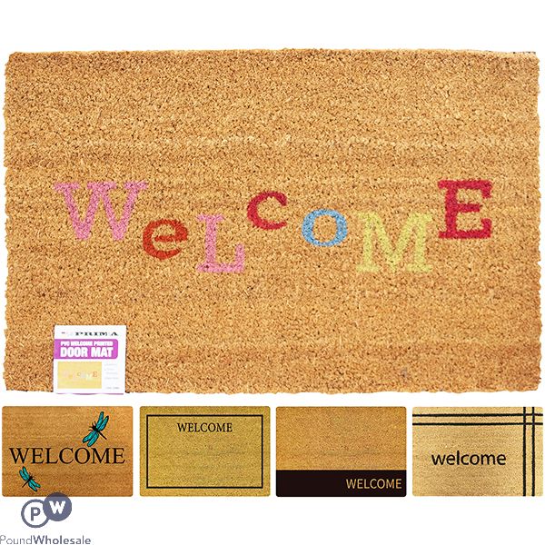 Prima PVC Natural Coir Printed Welcome Door Mat Assorted 40cm X 60cm