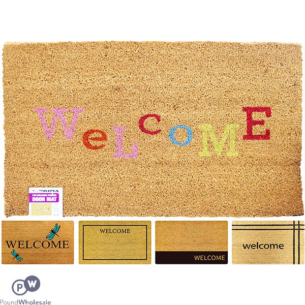 Prima PVC Natural Coir Printed Welcome Door Mat Assorted 45cm X 75cm