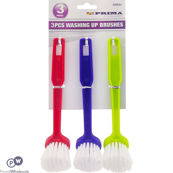 Prima Washing Up Brushes Assorted Colours 3pc