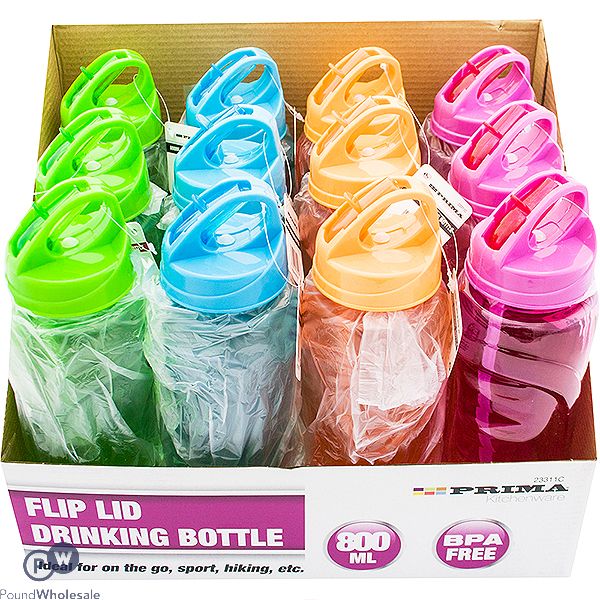 Prima Flip Lid Drinking Bottle Assorted Colours 800ml Cdu