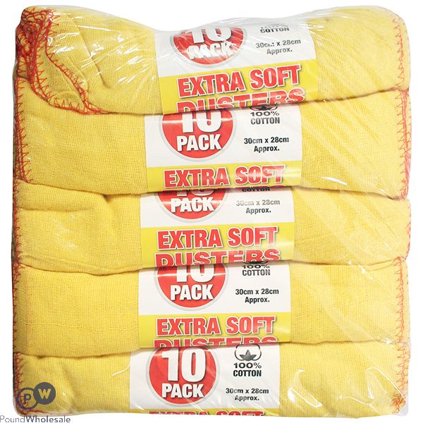 Extra Soft 100% Cotton Yellow Dusters 30cm X 28cm 10 Pack