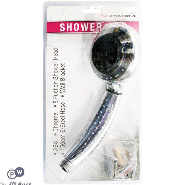 Prima Stainless Steel 8 Function Shower Head & 150cm Hose Set 2pc