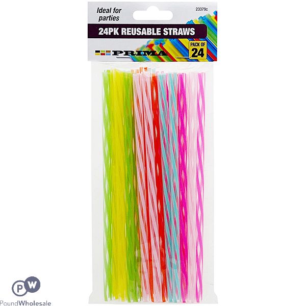 Prima Assorted Colour Reusable Straws 24 Pack
