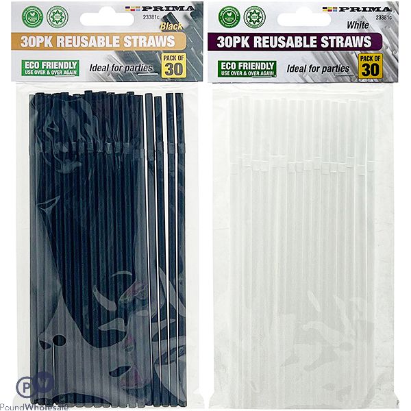 Prima Flexible Reusable Straws 30 Pack Black & White Assorted Colours